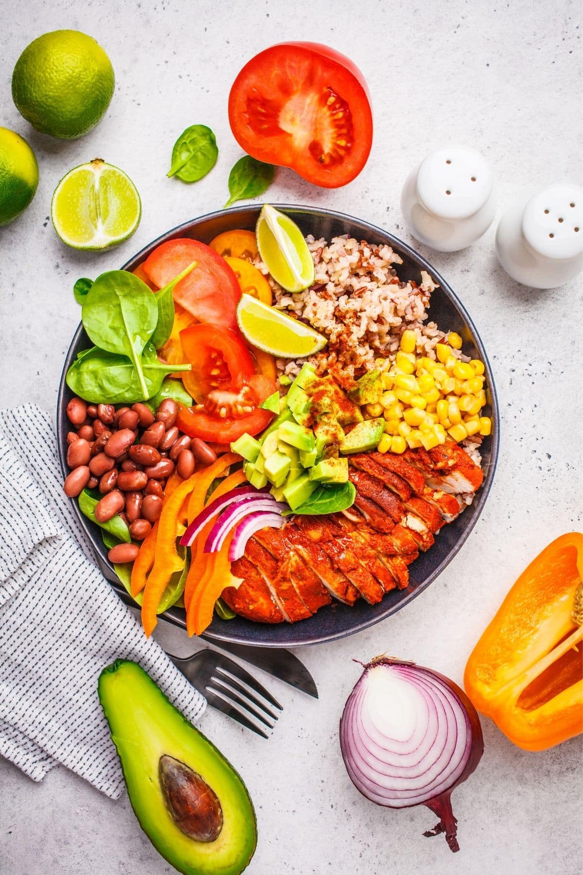 nourish bowl with vegetables and avocado