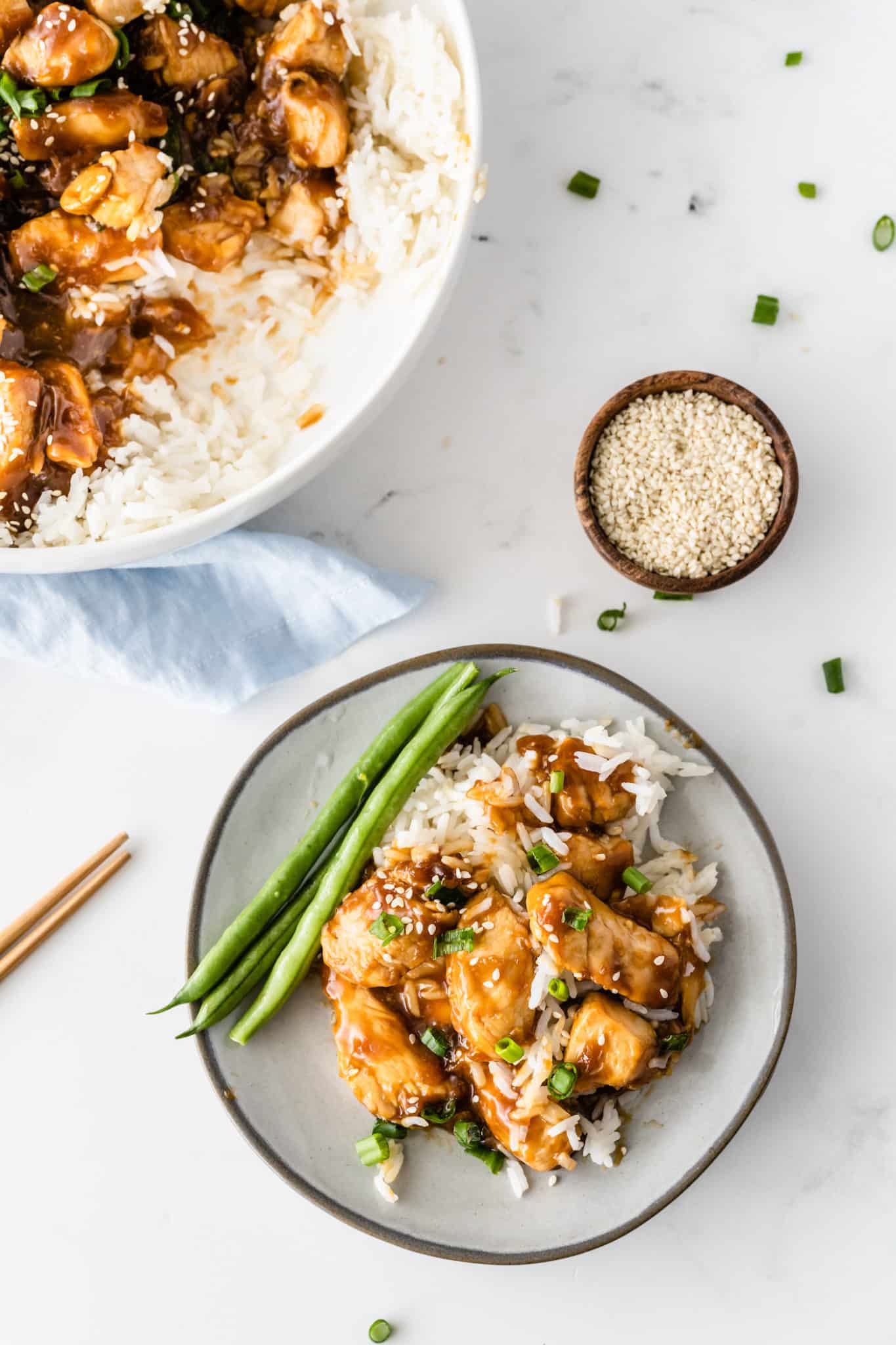 A plate of chicken teriyaki served with rice