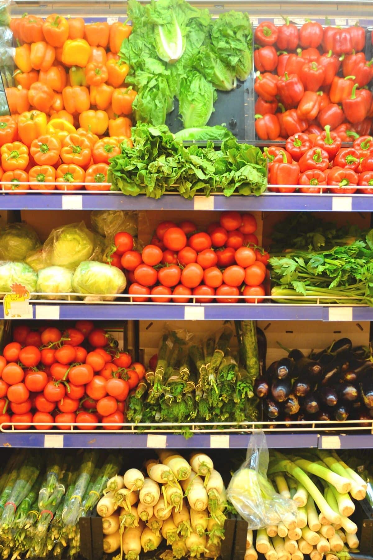 Racks of vegetables at the store