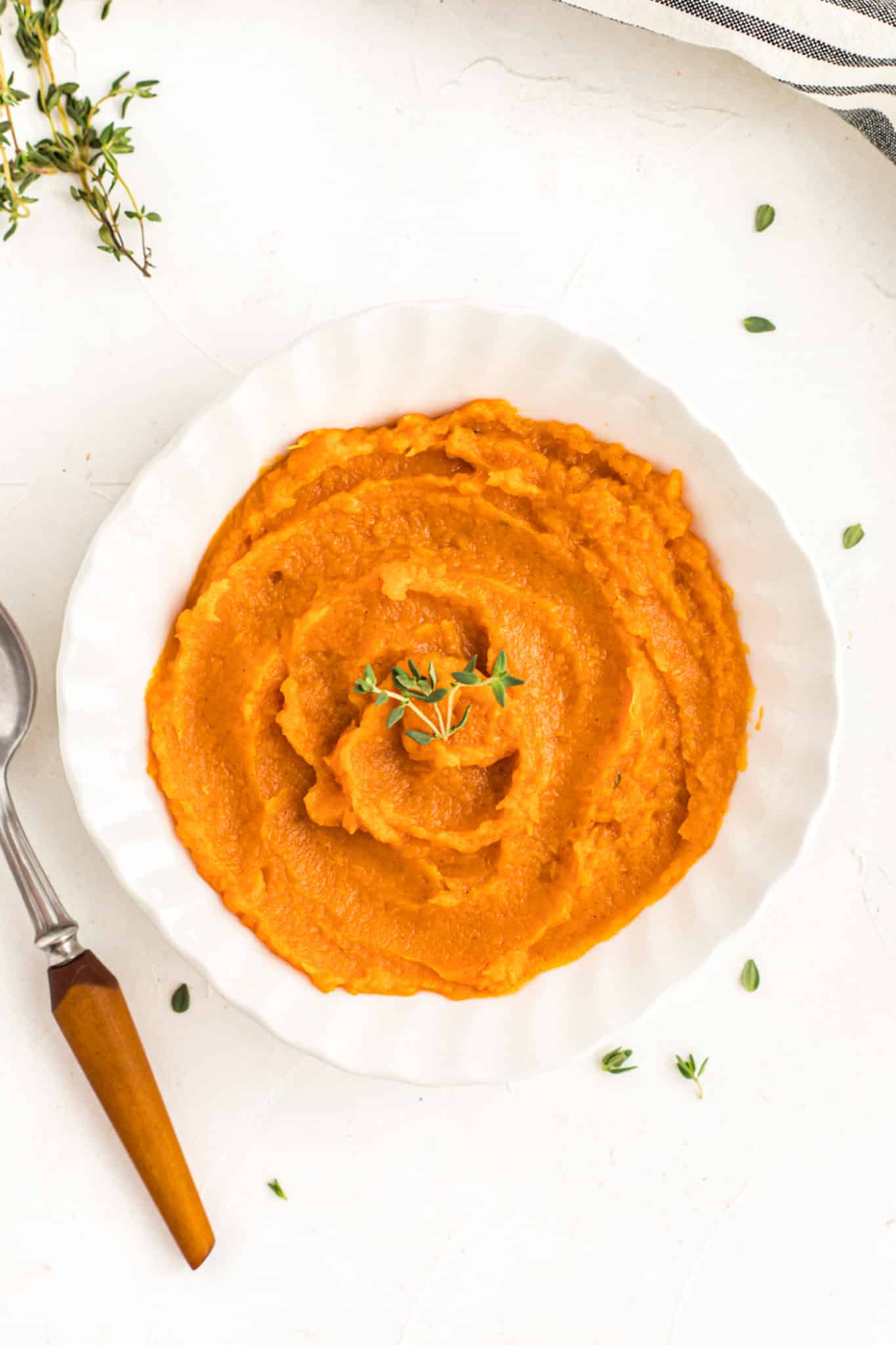 A bowl of mashed sweet potatoes made in the instant pot.