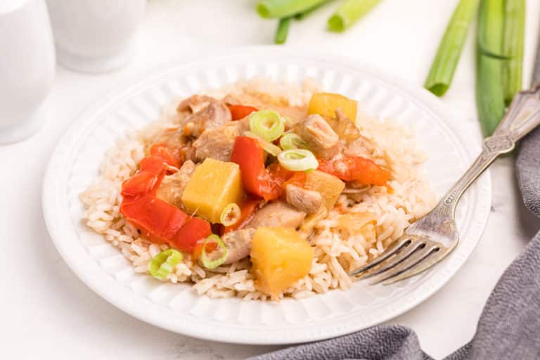 instant pot pineapple chicken on plate.