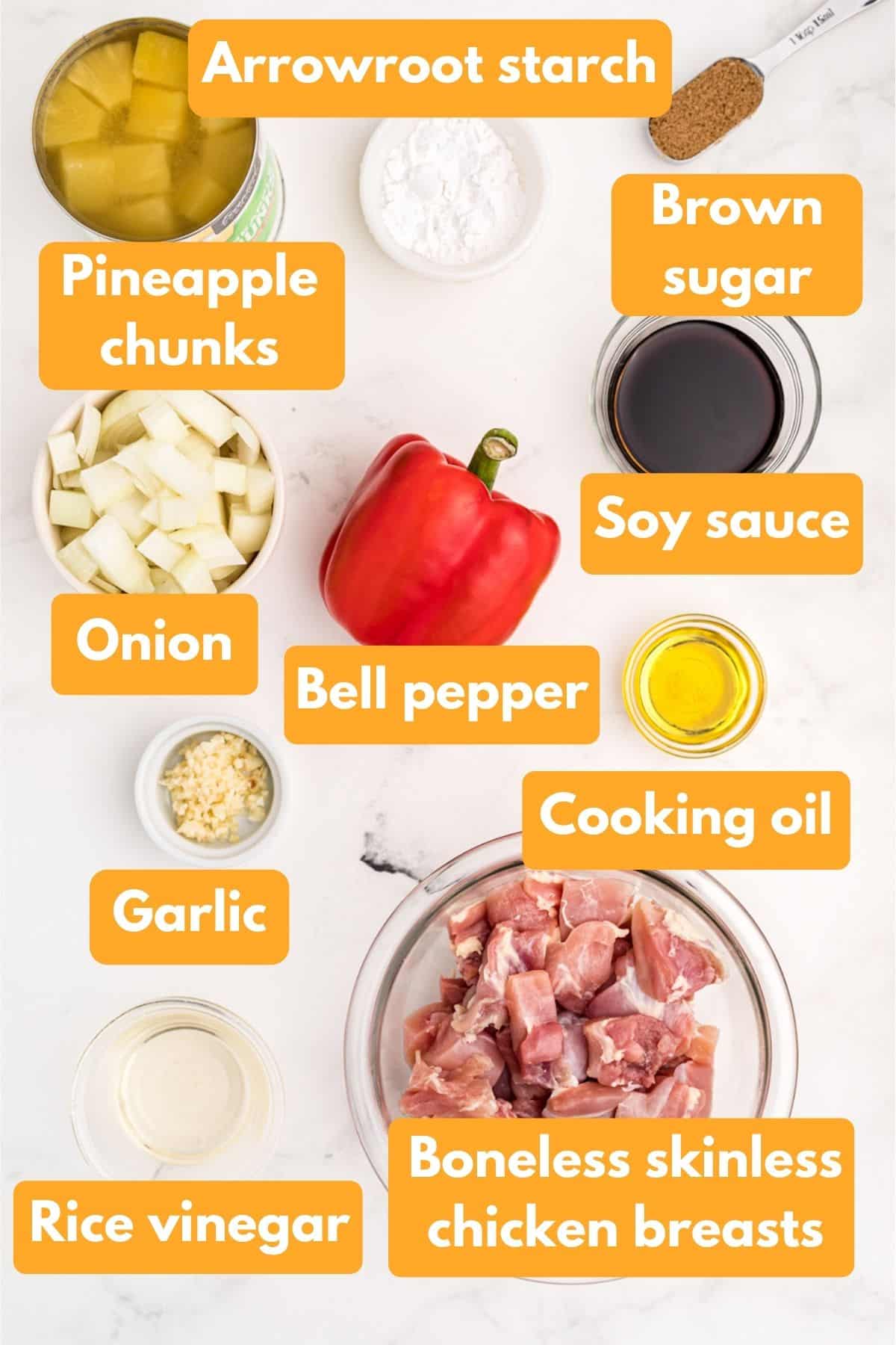 Ingredients for instant pot pineapple chicken.