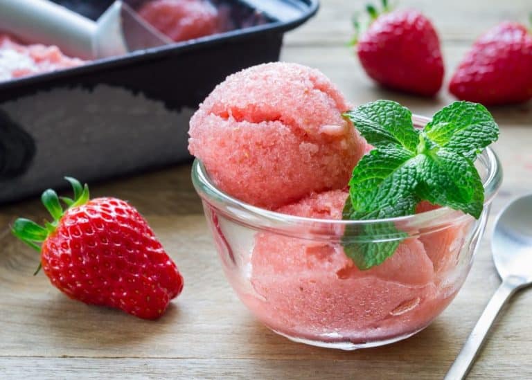 strawberry sorbet in a bowl