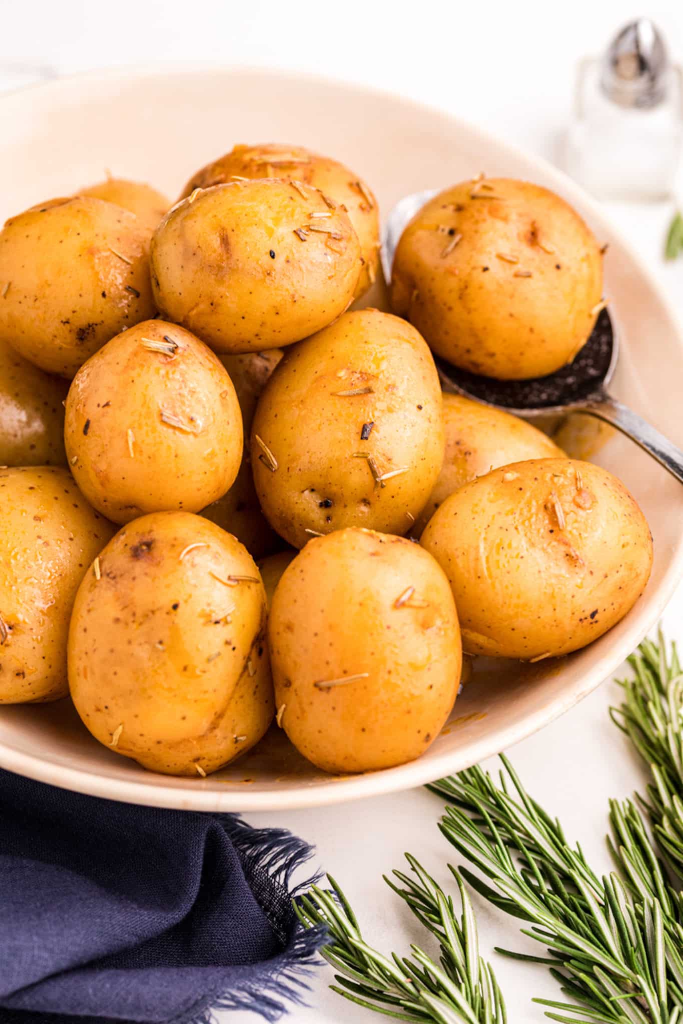 close up of cooked new potatoes cooked in pressure cooker.