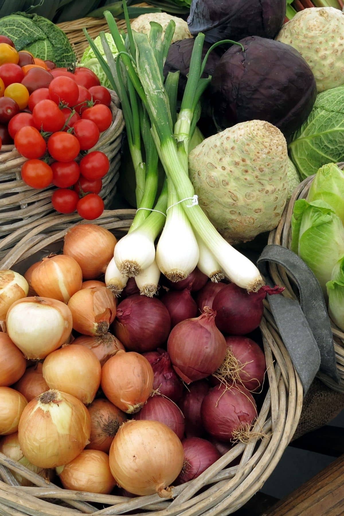 fresh vegetables on a table in basket.