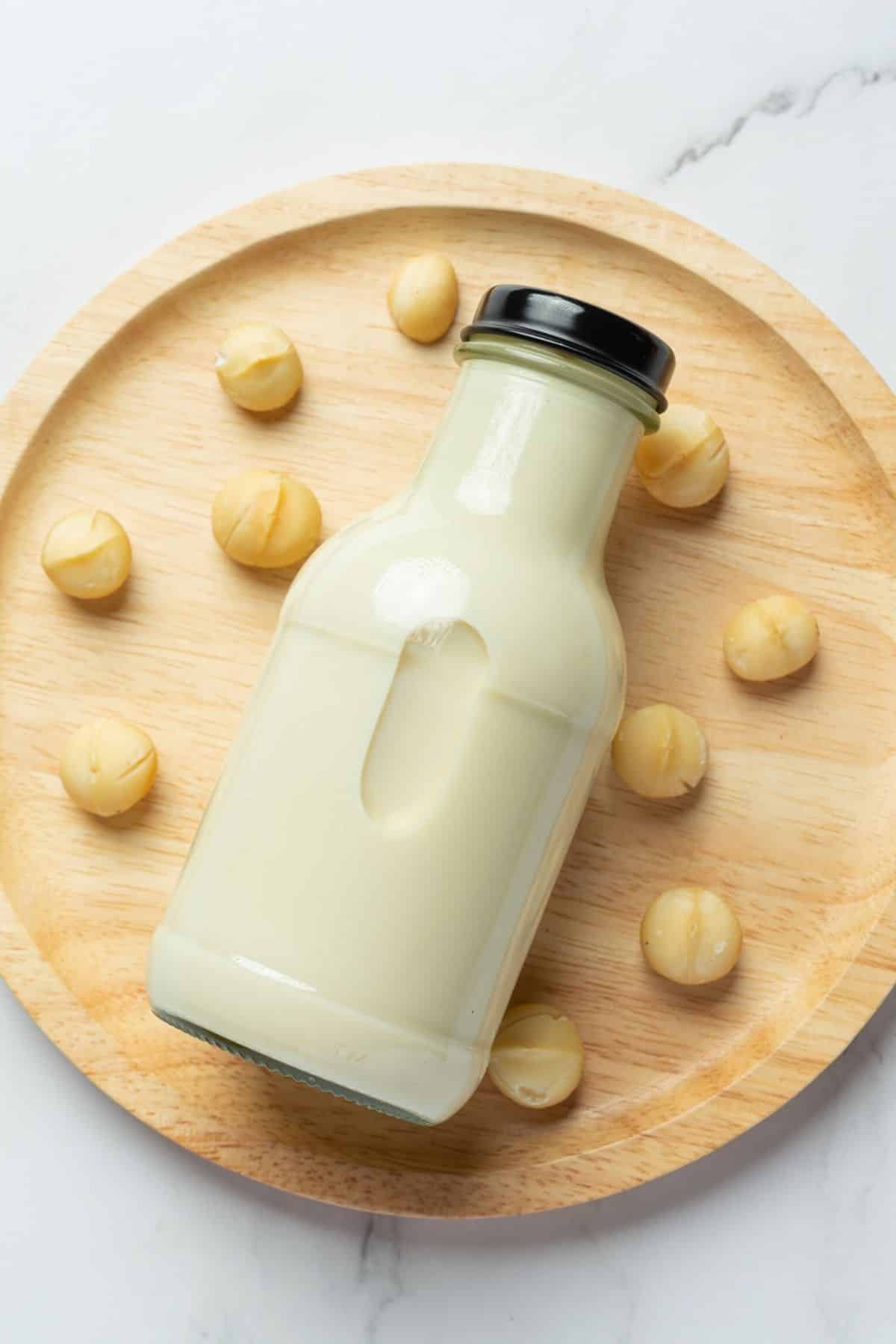 jar of homemade macadamia nut milk.