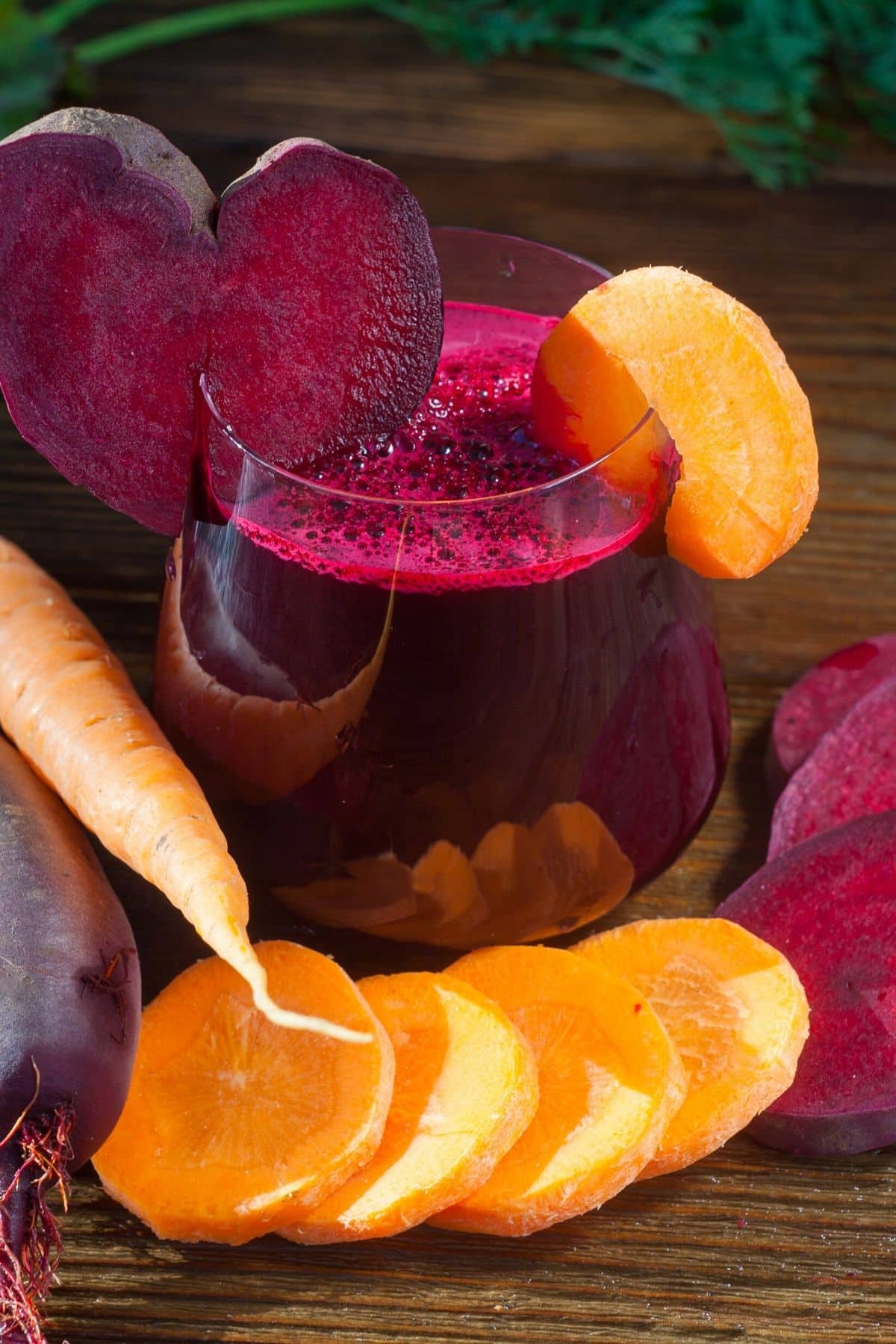 dark red beet carrot juice on a table.