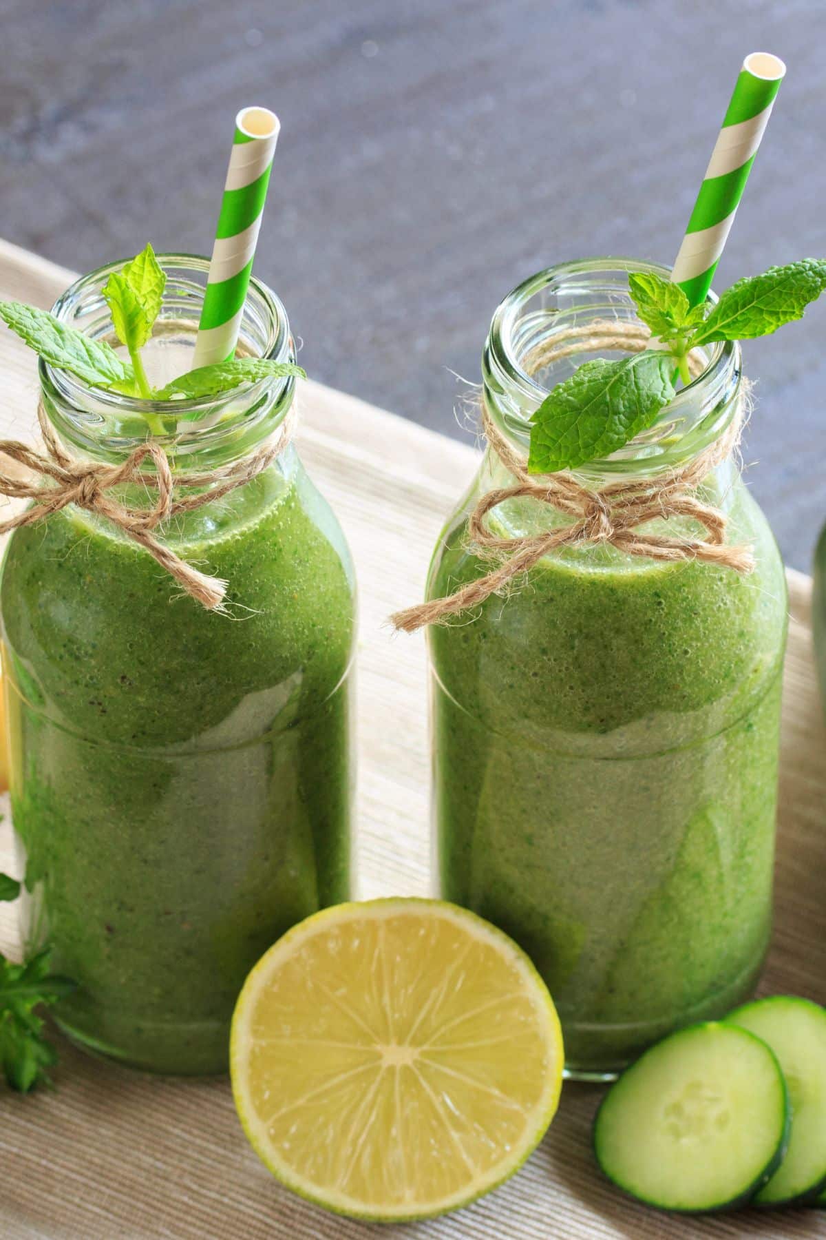 two belly fat loss smoothies on table.