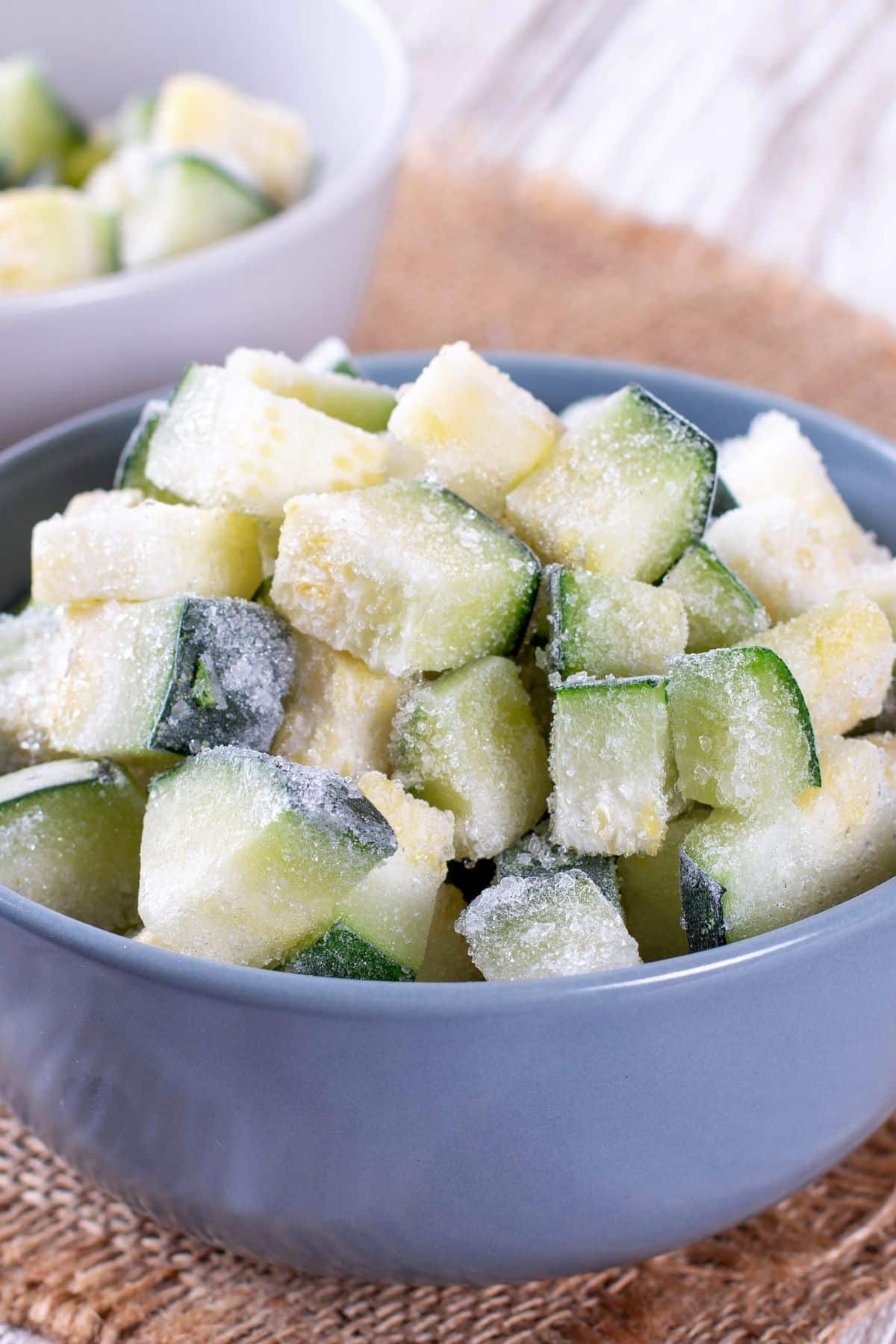 frozen zucchini chunks in bowl.