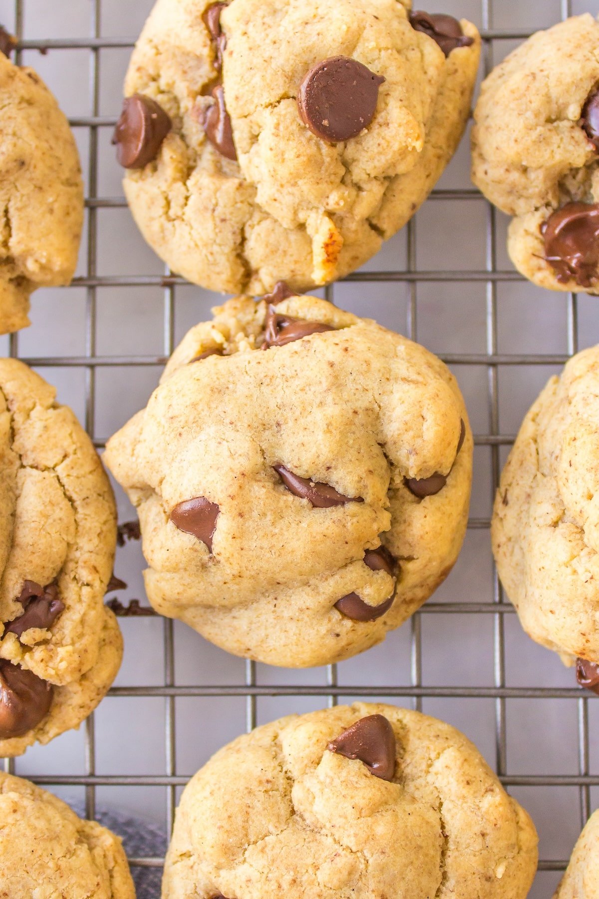 Chocolate Chip Cookies without butter on a cooling rack.