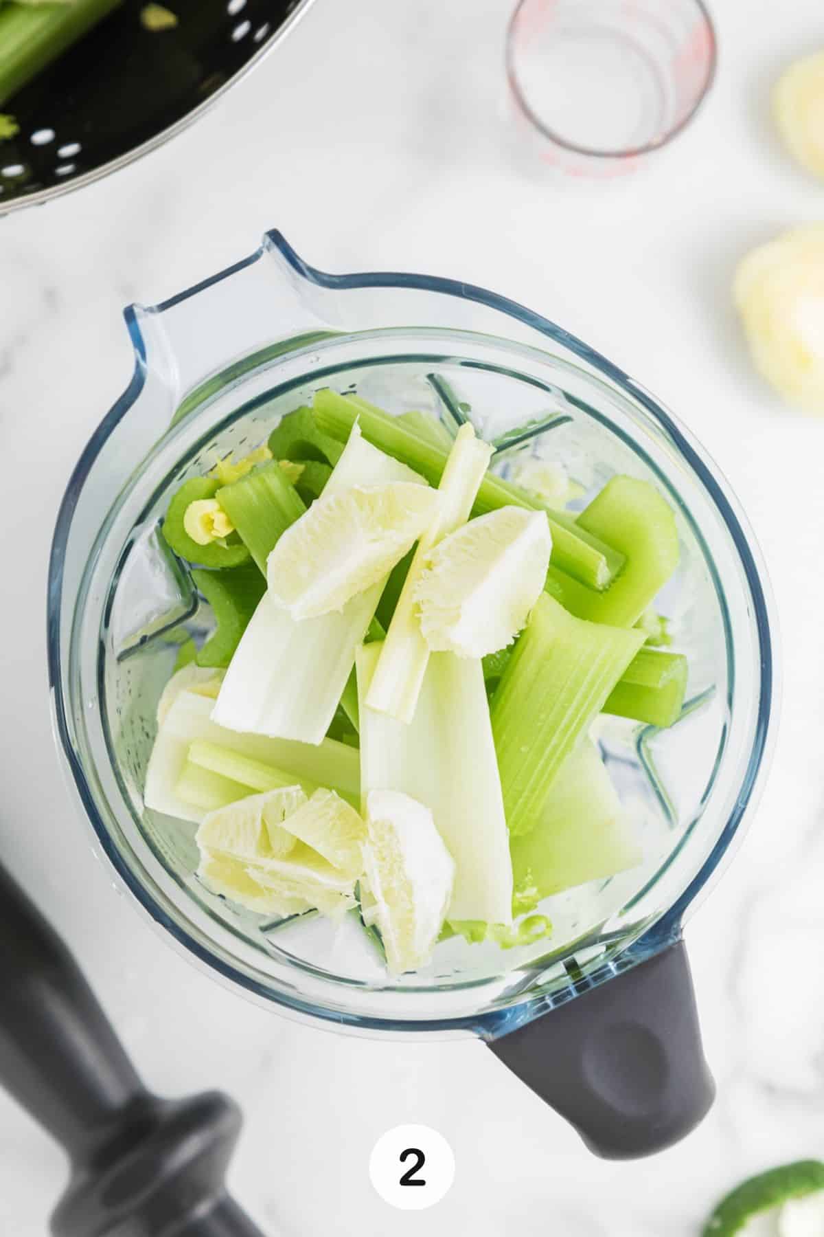 ingredients for celery juice in blender.