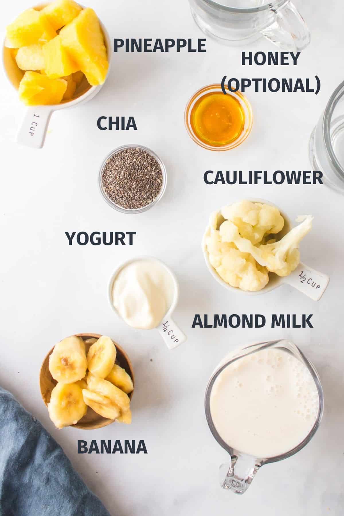 ingredients for pineapple smoothie recipe.